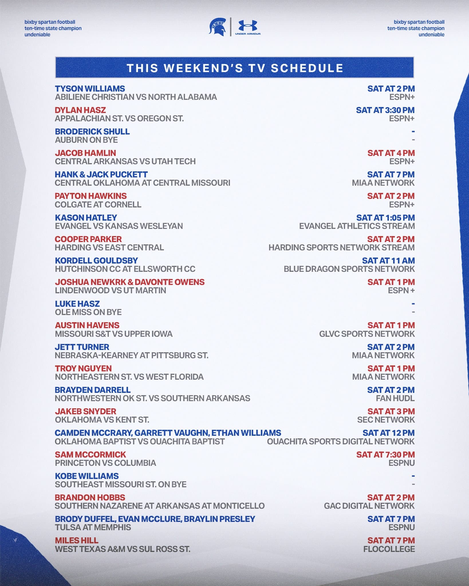 Bixby Spartan Football social media graphic 11