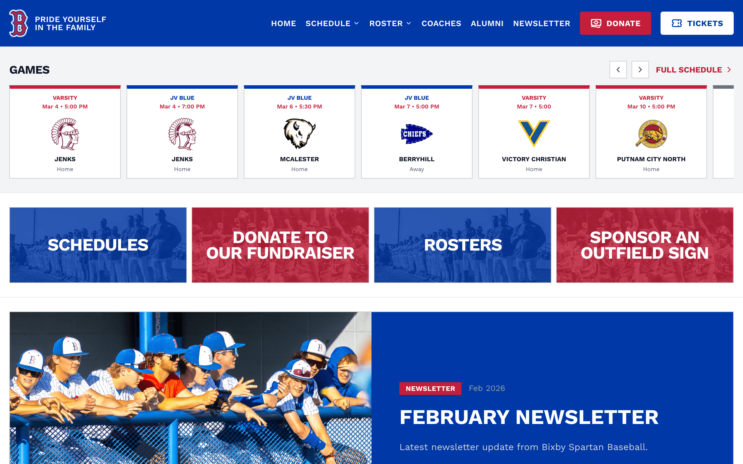 Bixby Spartan Baseball team site built by Rover Digital