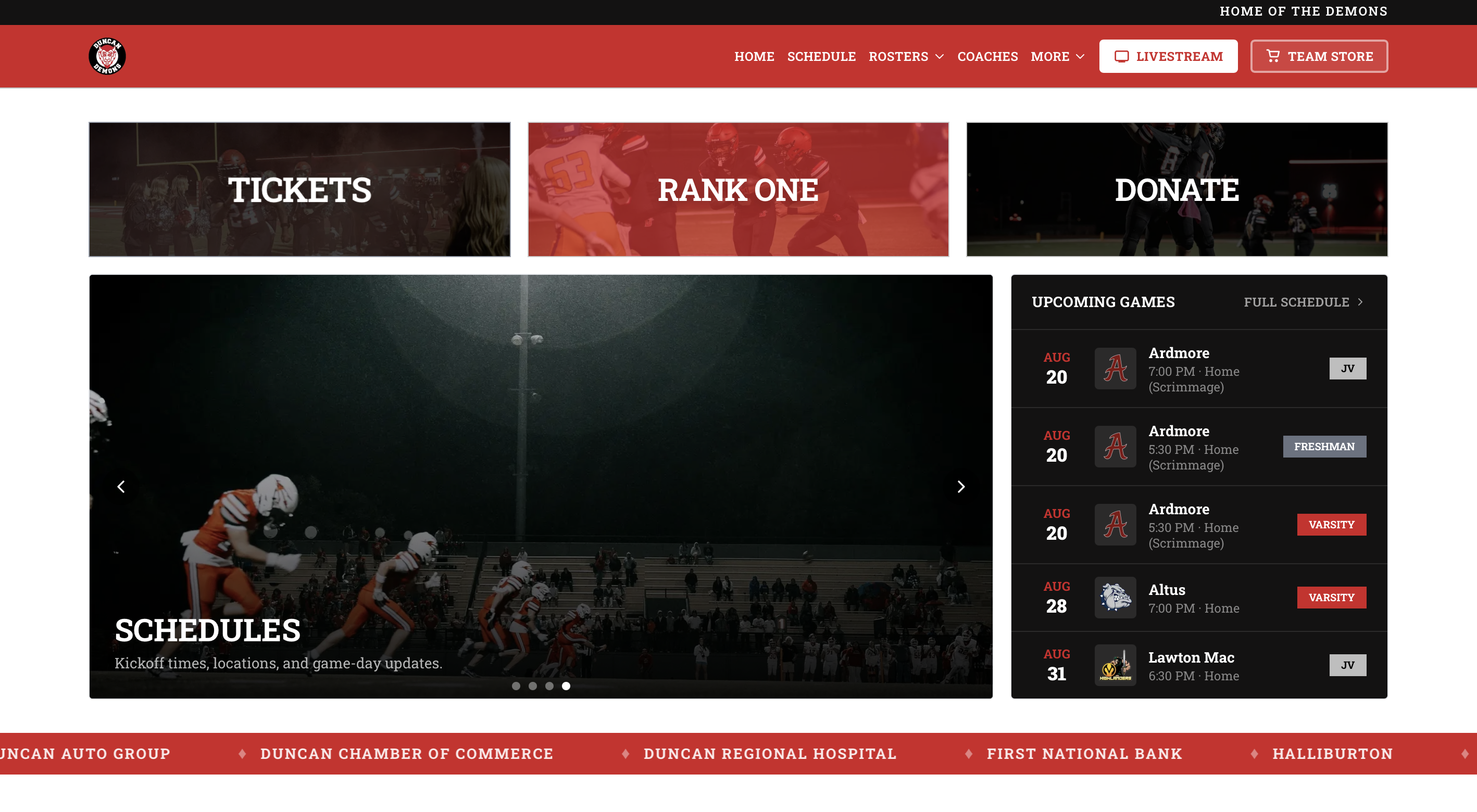 Bixby Spartan Baseball website homepage